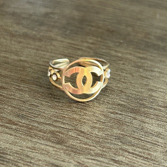 Gold Adjustable Ring With Rhinestone Accents - Picture 2 of 8